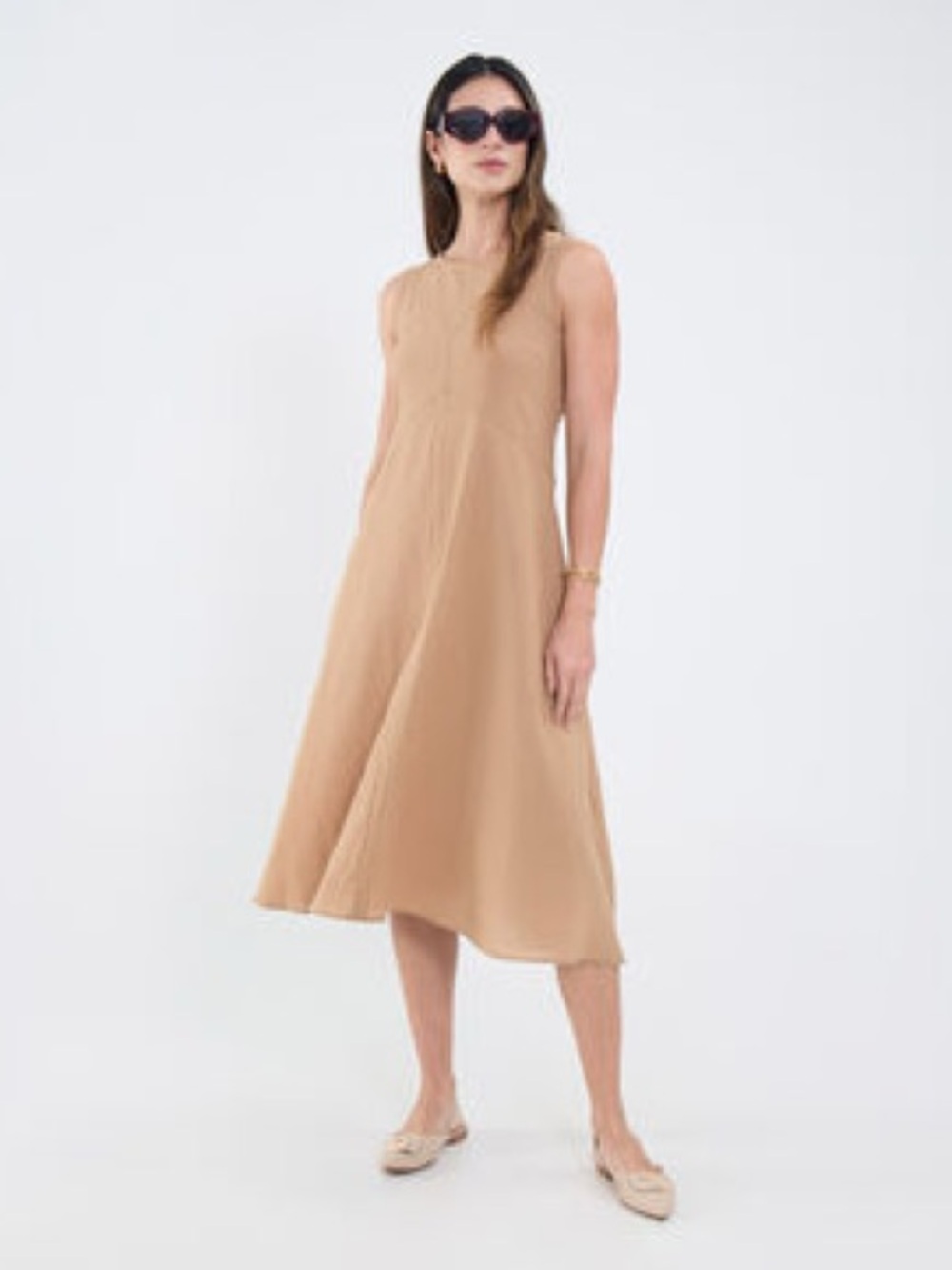 Sleeveless Midi Dress in Beige